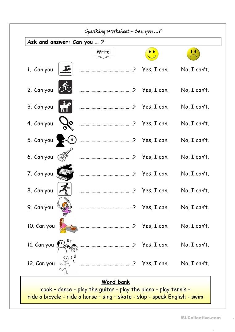 Speaking Worksheet - Can You? Worksheet - Free Esl Printable - Free Printable Esl Resources