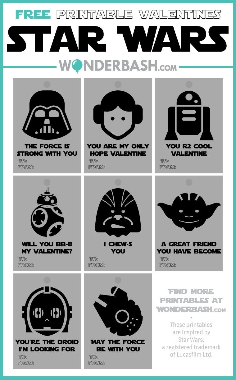 Star Wars Valentines Printables Free Download | Wonderbash - May The Force Be With You Free Printable