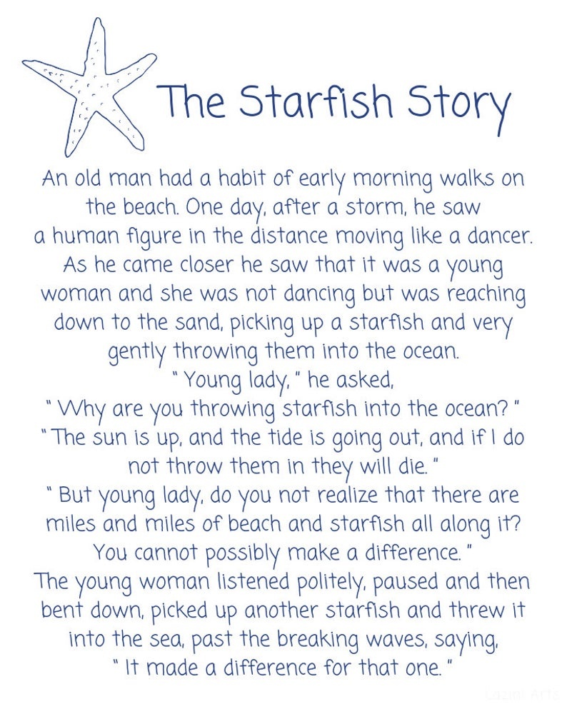 Starfish Poemloren Eiseley The Starfish Story Printable | Etsy - Starfish Story Printable Free