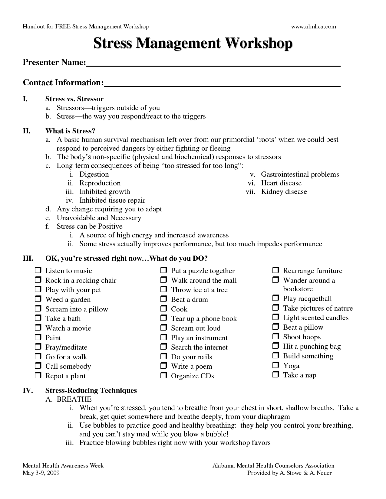 Mental Health Symptom Management Worksheets