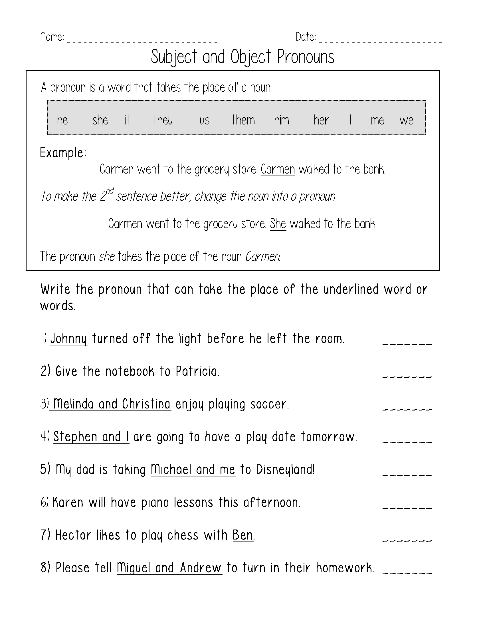 Subject And Object Pronouns Worksheet | Englishlinx Board - Free Printable Pronoun Worksheets For 2Nd Grade