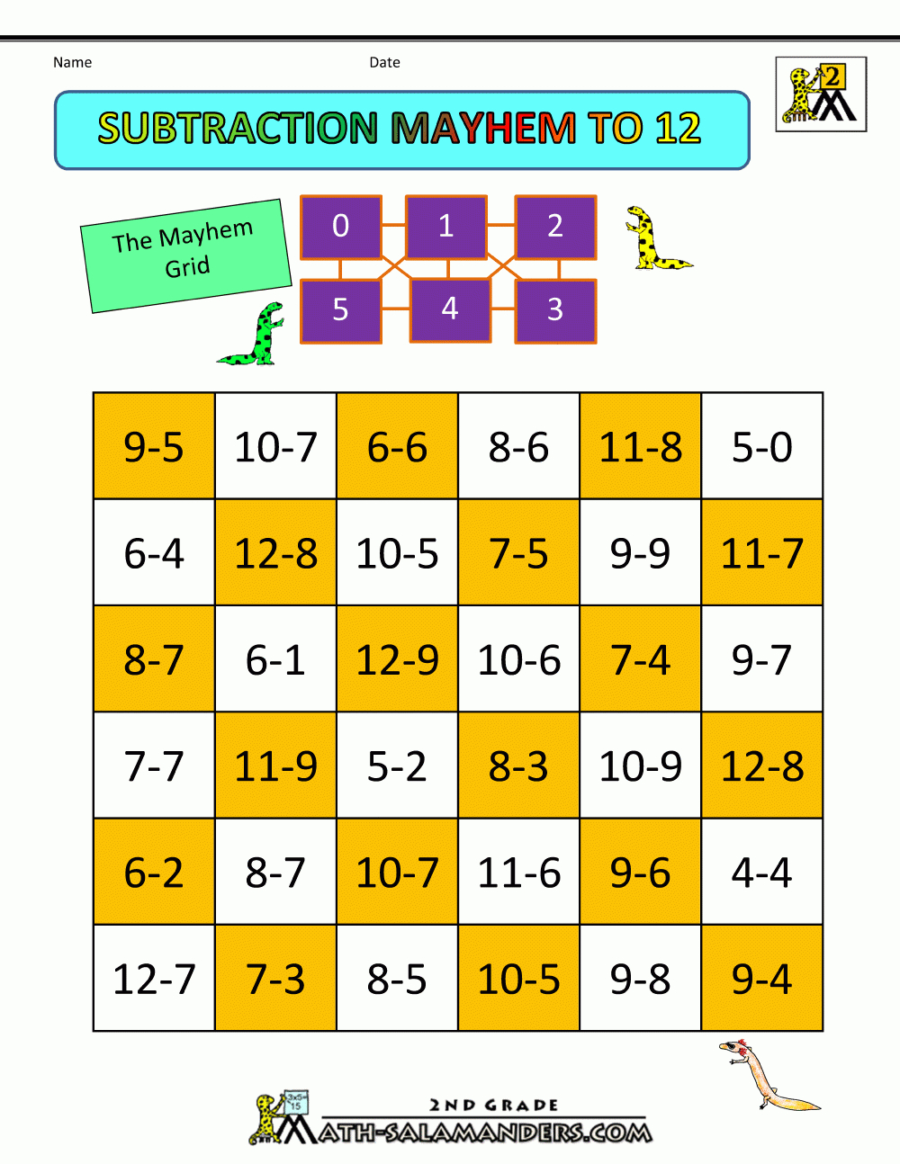 Subtraction Games 2Nd Grade - Free Printable Maths Games