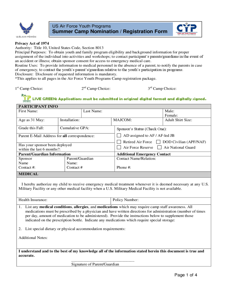 Summer Camp Registration Form - 2 Free Templates In Pdf, Word, Excel - Free Printable Summer Camp Registration Forms