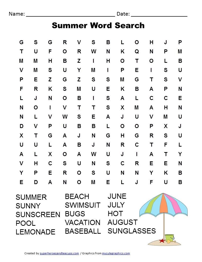 Summer Word Search Free Printable | Games | Summer Words, Activity - Free Printable Summer Games