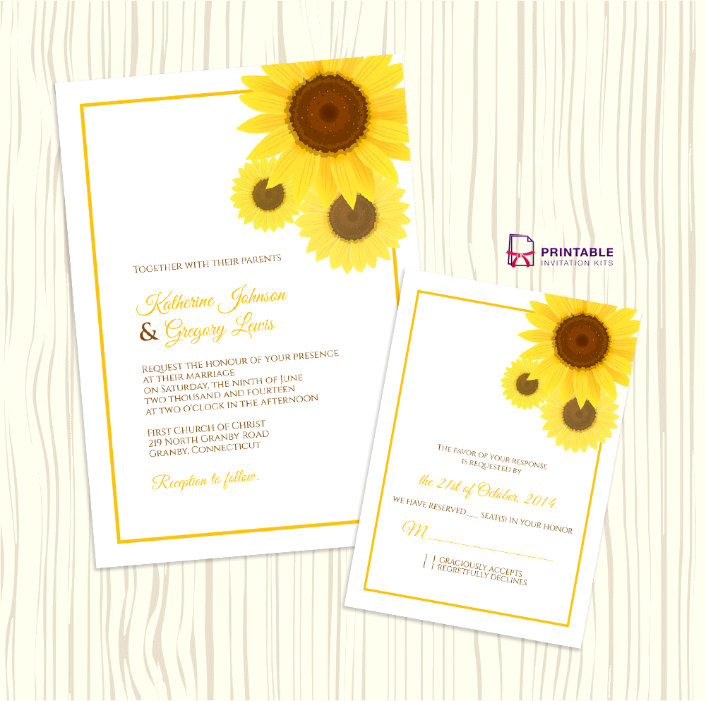 Sunflower Wedding Invitation + Rsvp Templates ← Wedding Invitation - Free Printable Sunflower Template