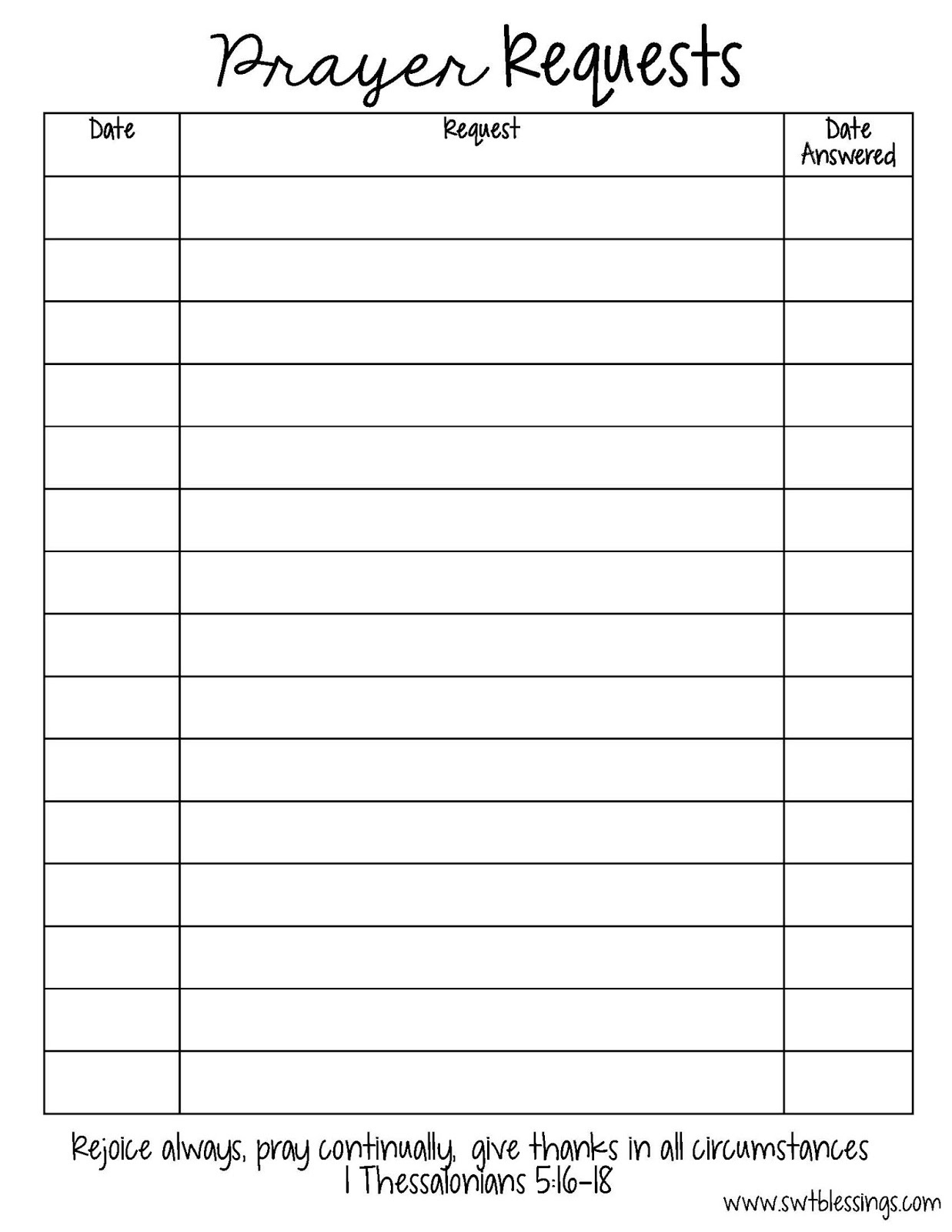 Free Printable Prayer List - Free Printable