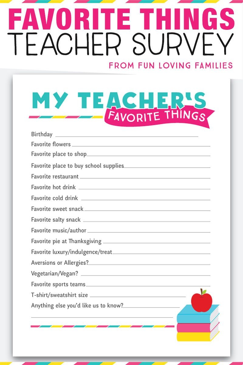 Teacher Favorite Things: Printable Questionnaire For Teacher Gifts - Free Printable Survey Generator