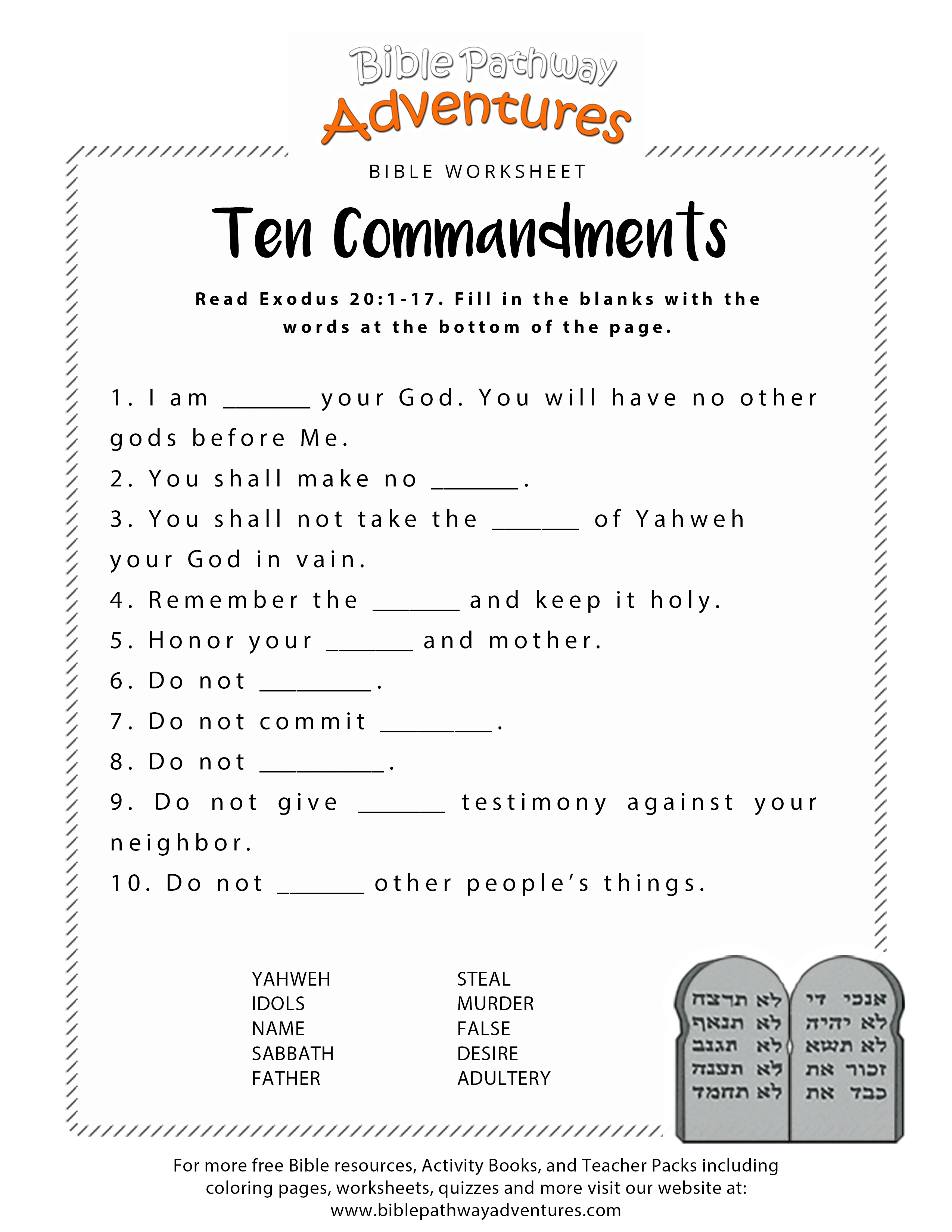 Ten Commandments Worksheet For Kids | Junior Church | Bible - Free Printable Children&amp;amp;#039;s Church Curriculum