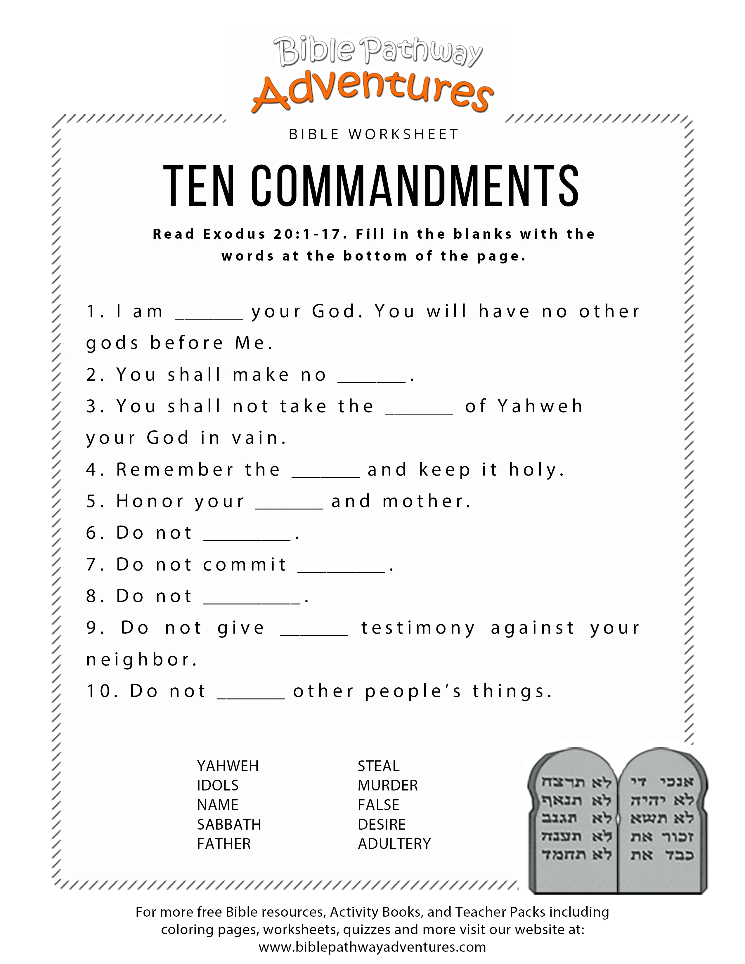 Ten Commandments Worksheet For Kids | Worksheets For Psr | Bible - Free Printable Youth Bible Study Lessons