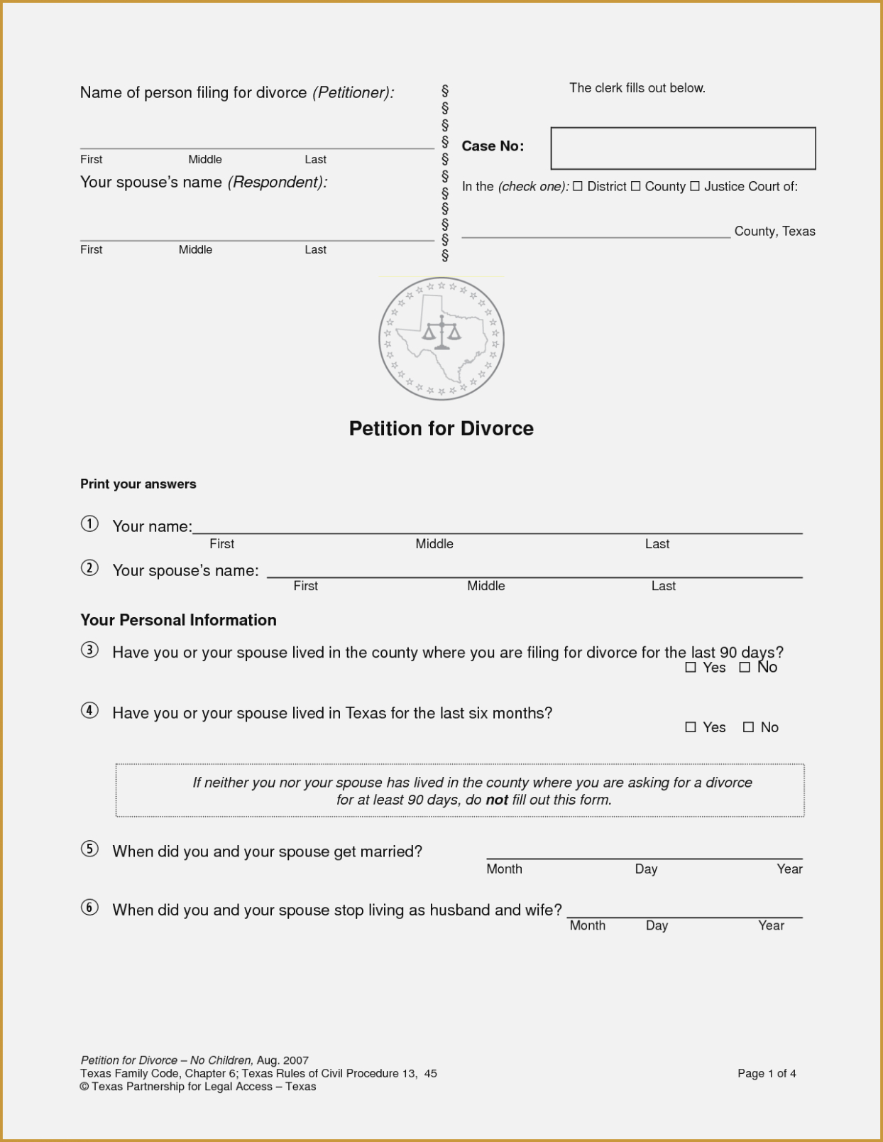 Texas Divorce Smartonline Papers Blank Forms P | Nayvii – Do It - Free Printable Divorce Papers For Illinois