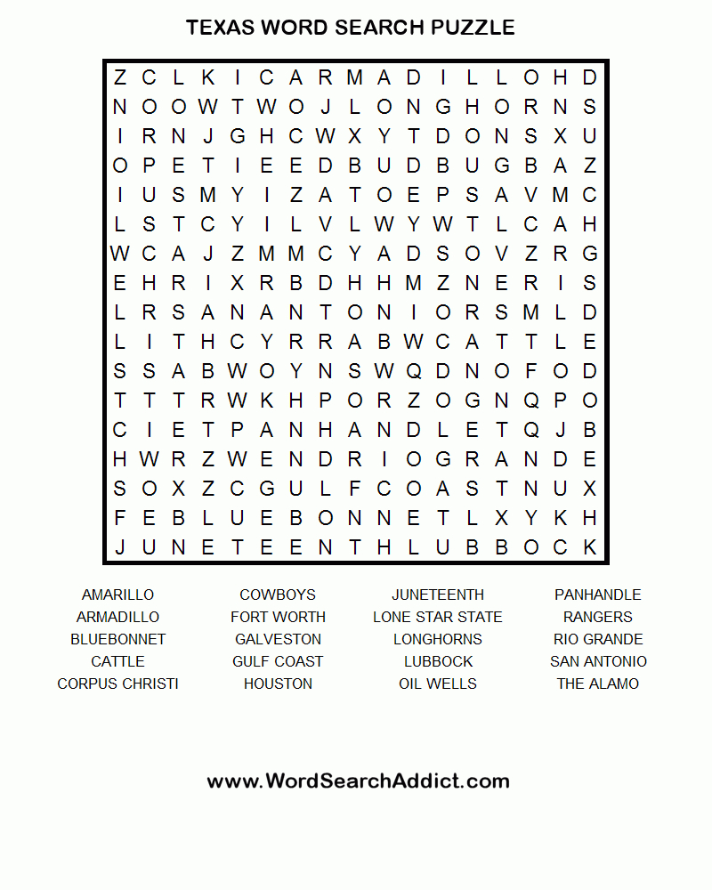 Texas Word Search Puzzle | Smarty Pants | Word Puzzles, Crossword - Free Printable Word Searches For Adults