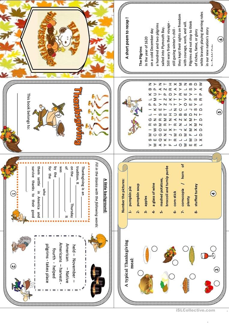 Thanksgiving Minibook Worksheet - Free Esl Printable Worksheets Made - Free Thanksgiving Mini Book Printable