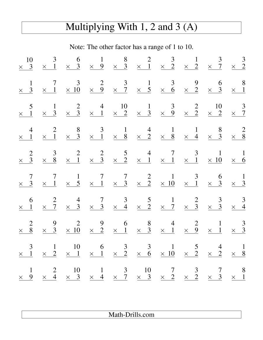  100 Vertical Questions Multiplication Facts 1 91 10 A Free Printable Multiplication 