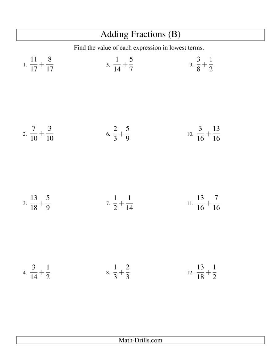 Least Common Multiple Denominator Worksheet