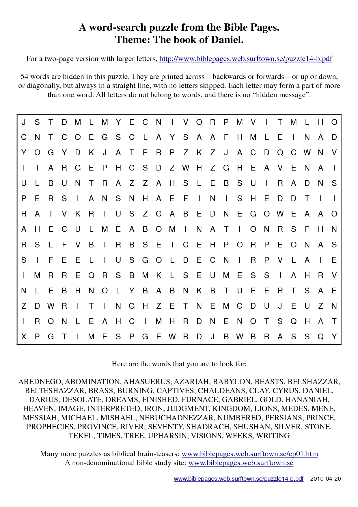 The Book Of Daniel - A Word-Search Puzzle | Religious Ed. | Book Of - Christian Word Search Puzzles Free Printable