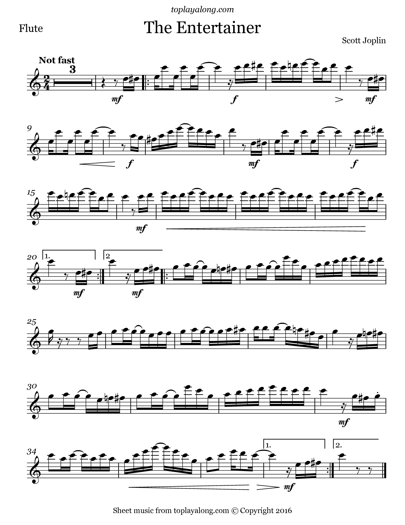 The Entertainerscott Joplin. Free Sheet Music For Flute. Visit - Free Printable Sheet Music For The Entertainer