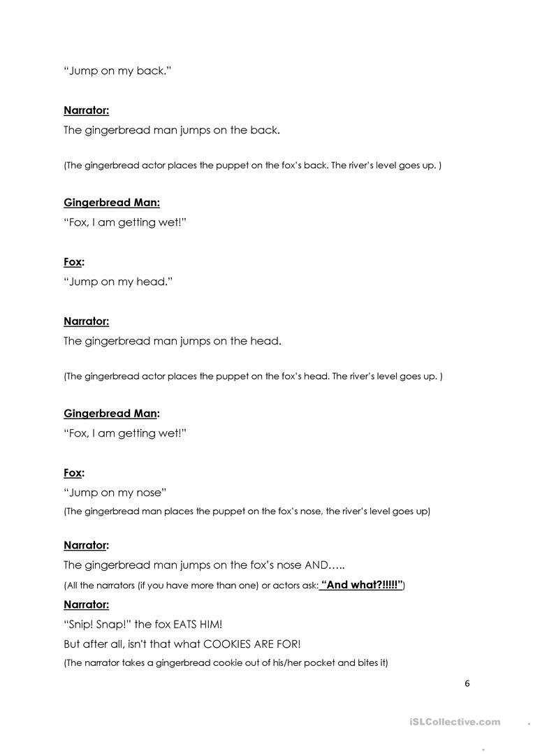 The Gingerbread Man - Play Script Worksheet - Free Esl Printable - Free Printable Play Scripts