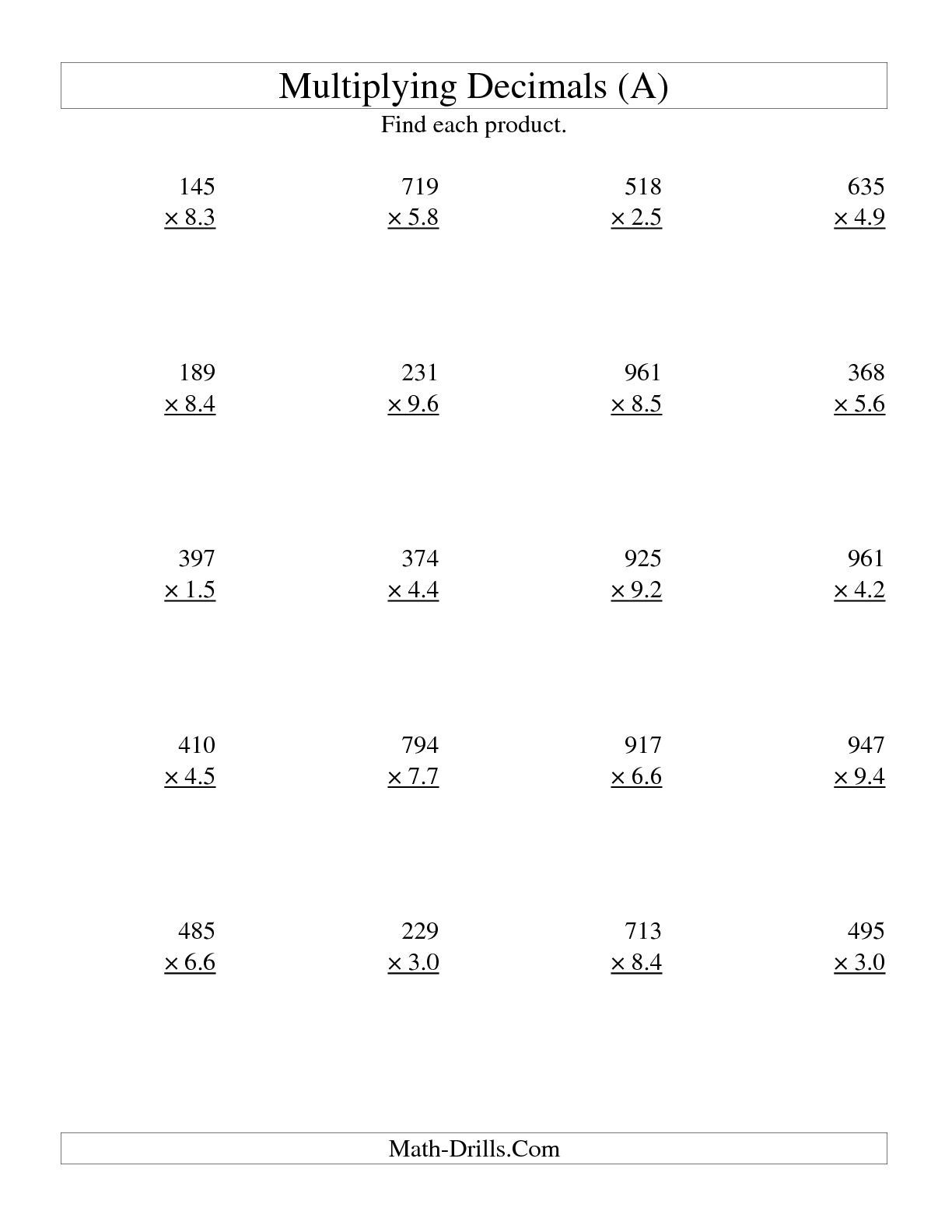 The Multiplying Three-Digit Wholetwo-Digit Tenths (All) | Math - Free Printable Multiplying Decimals Worksheets