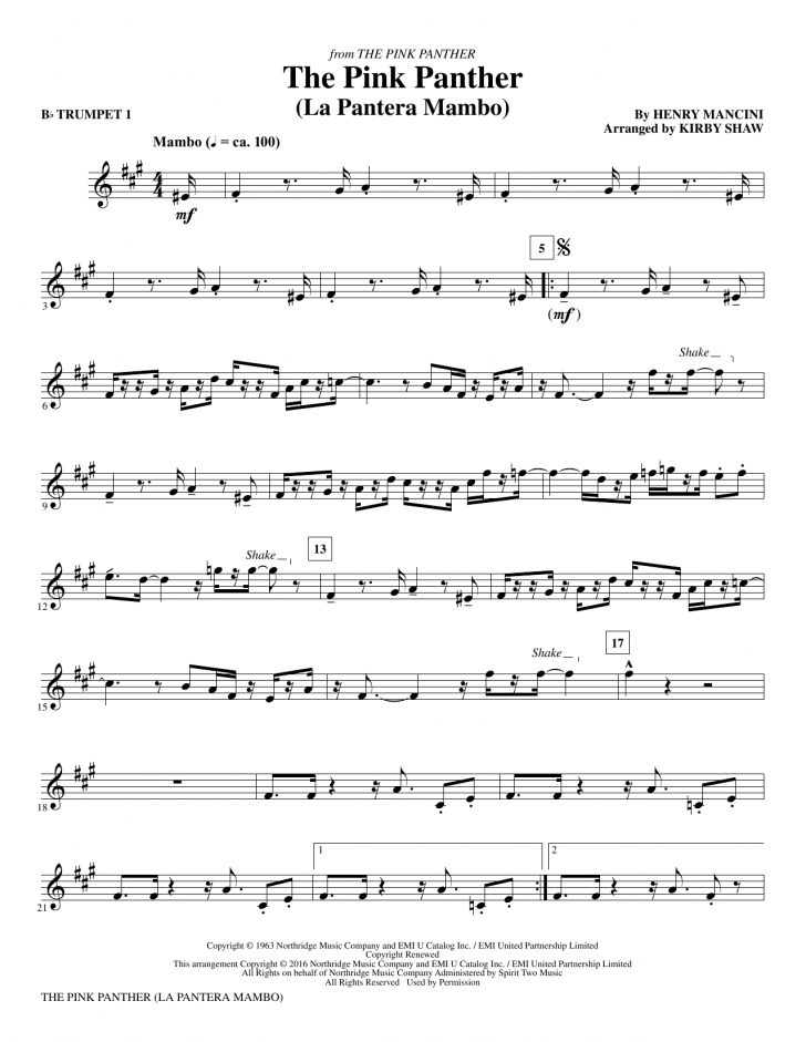 Free Printable Trumpet Sheet Music Pink Panther