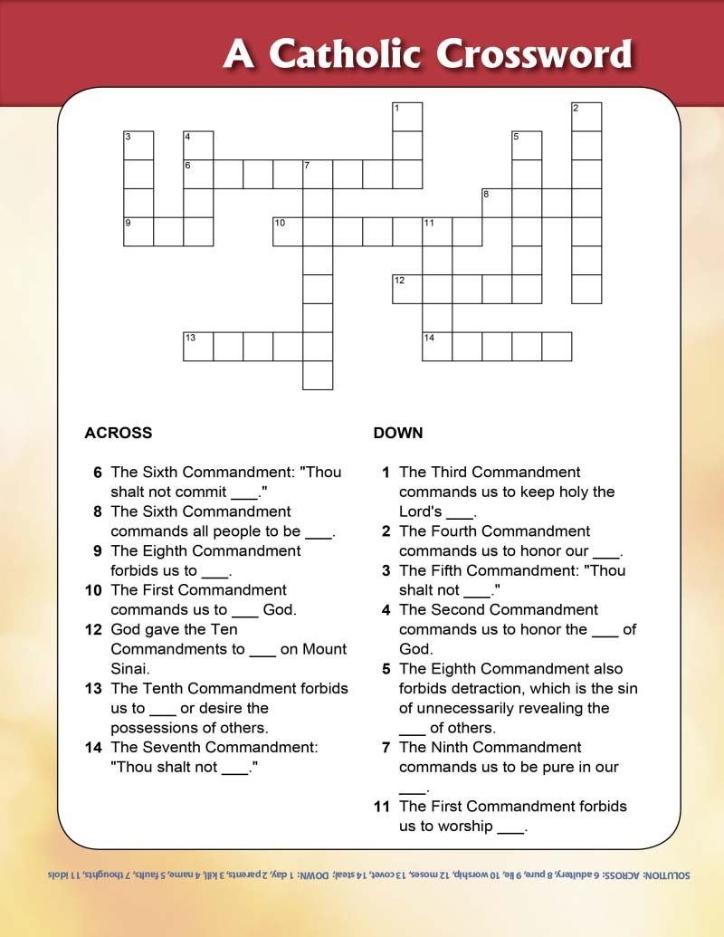 The Ten Commandments Crossword - Free Catholic Ten Commandments Printable