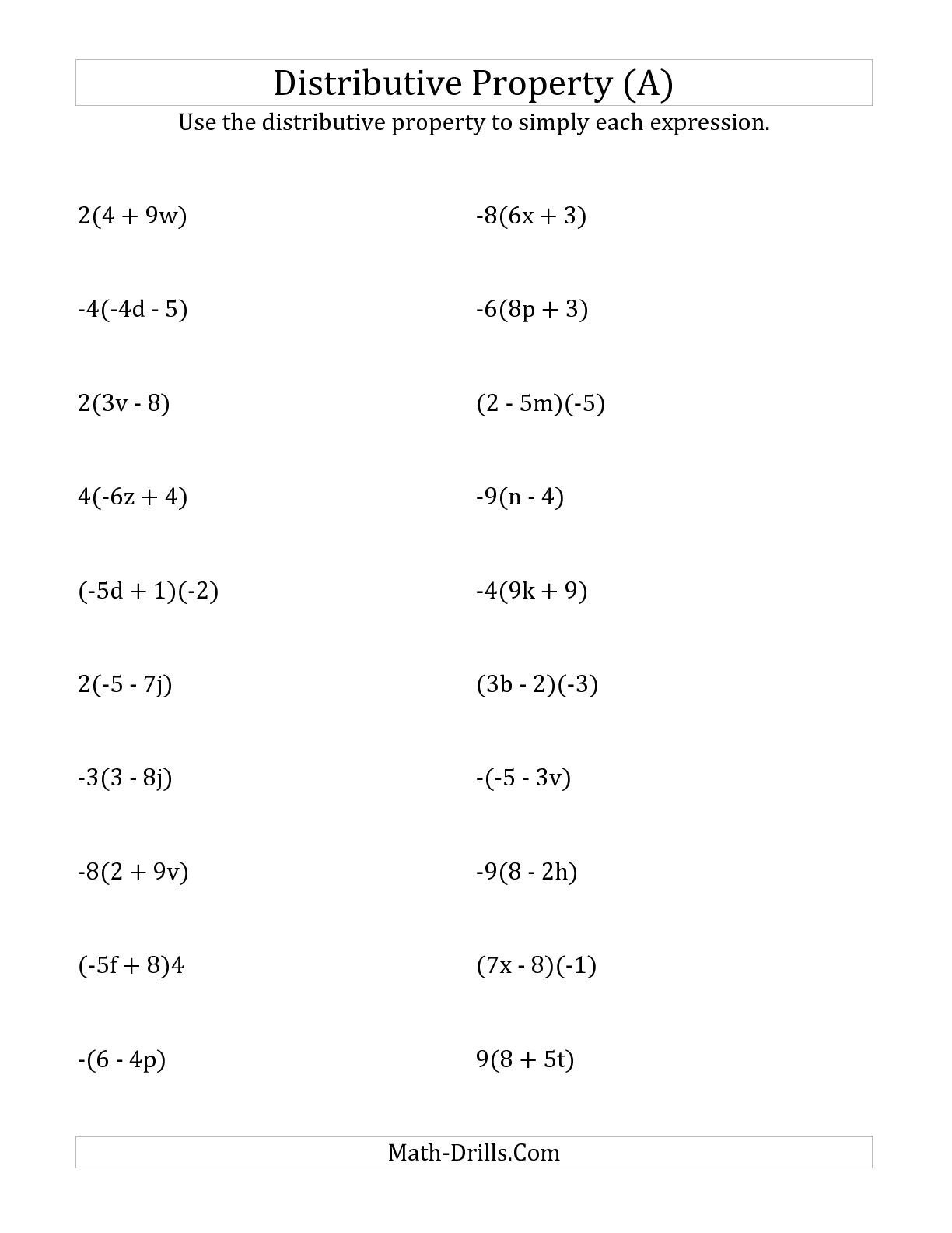 The Using The Distributive Property (Answers Do Not Include - Free Printable 8Th Grade Algebra Worksheets