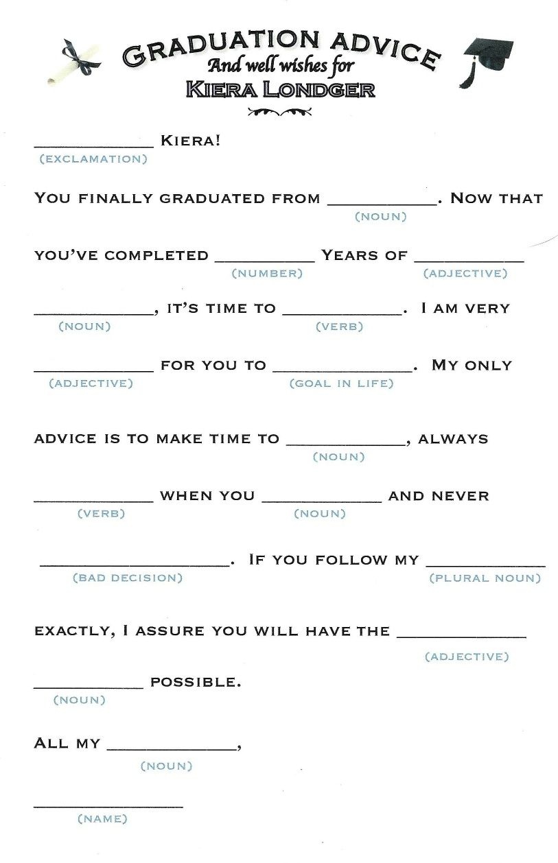 Free Graduation Mad Libs Printable