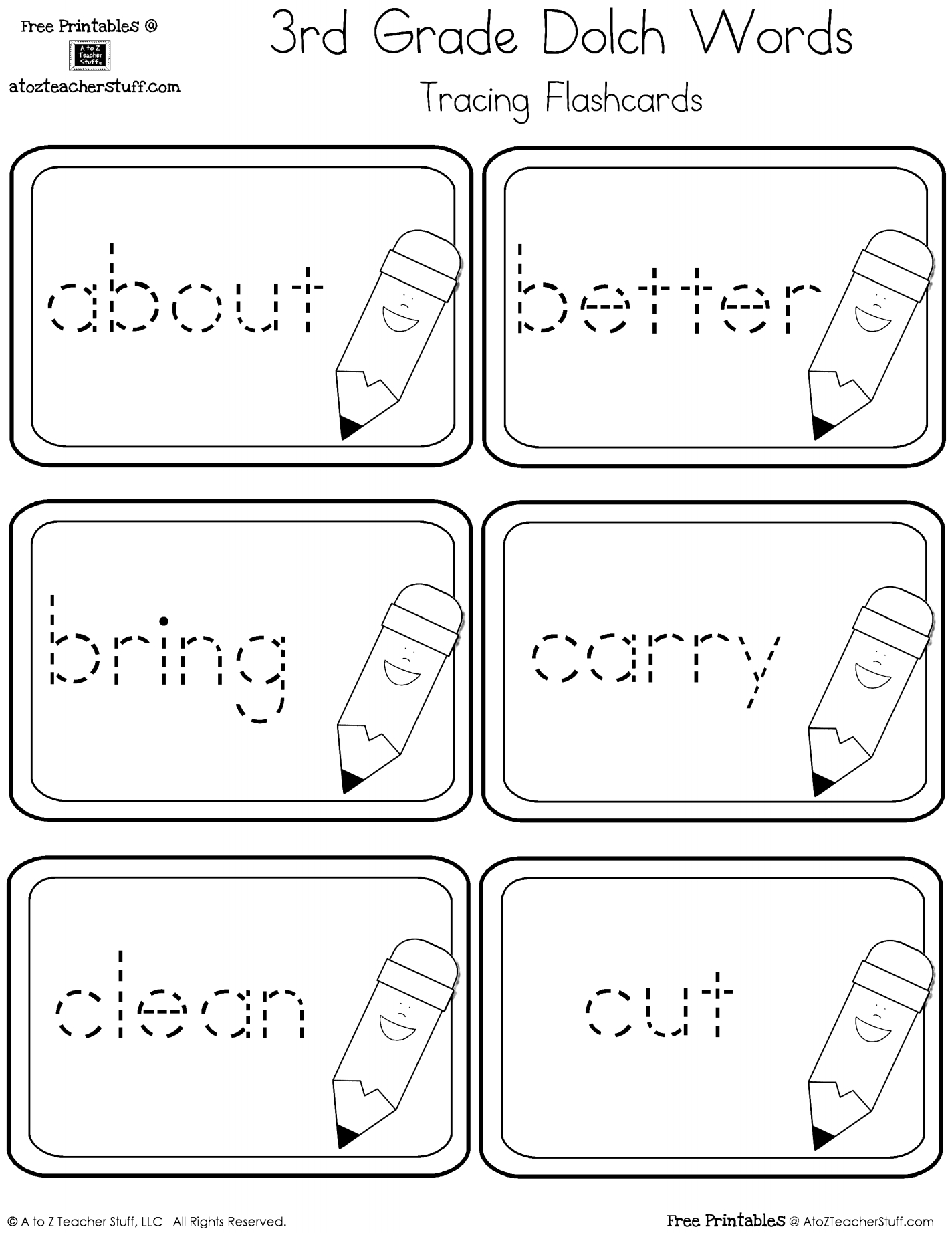 Third Grade Dolch Sight Words Tracing Flashcards | A To Z Teacher - Free Printable Grade Cards