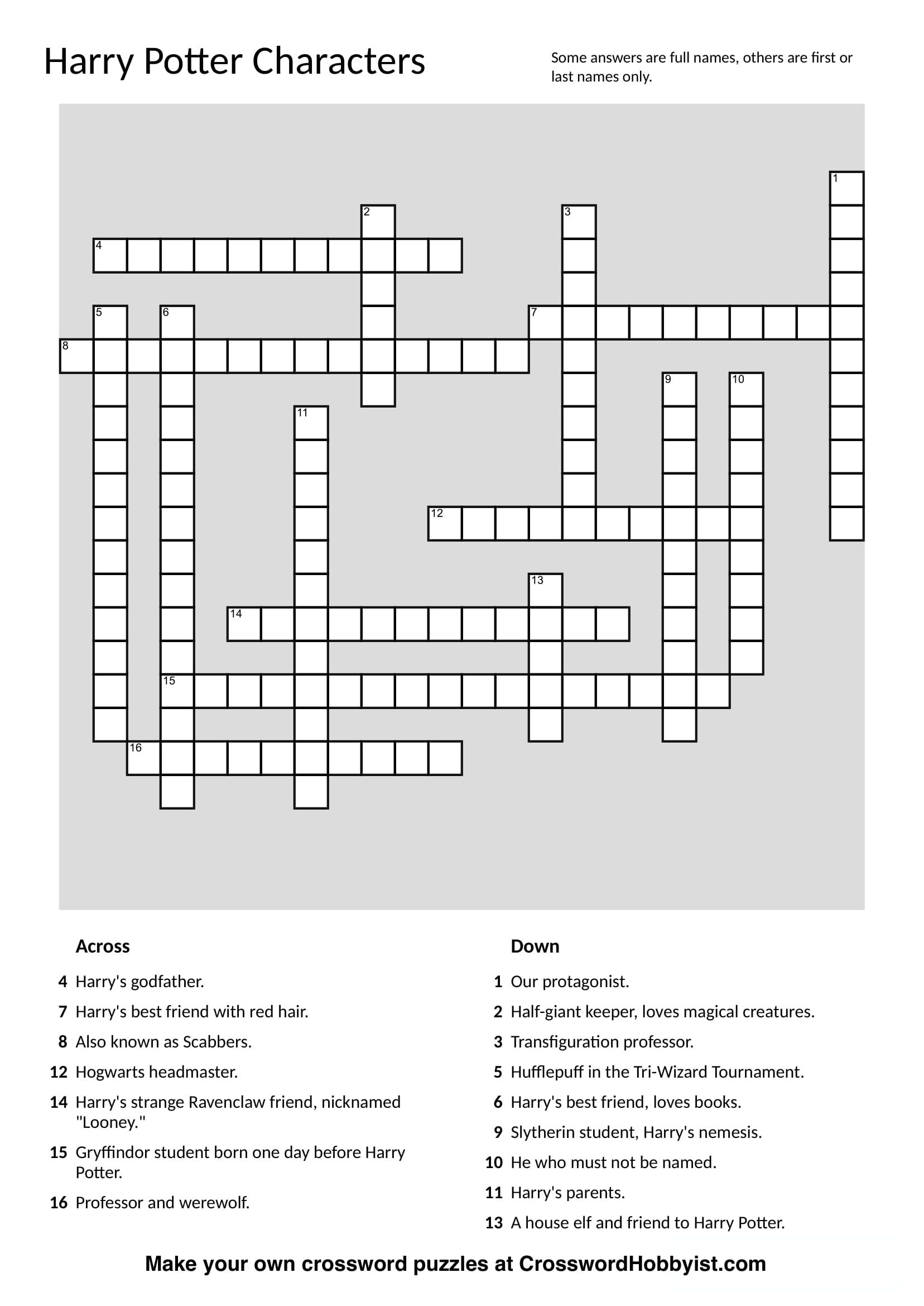 printable make your own crosswords