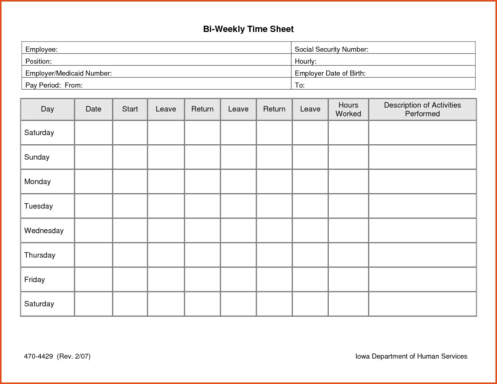 Printable Time Sheet Log