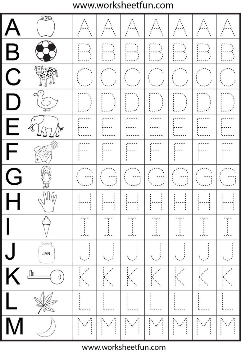 Tracing Letters A-M | Alphabet Letters-Teaching | Kindergarten - Free Printable Tracing Letters And Numbers Worksheets