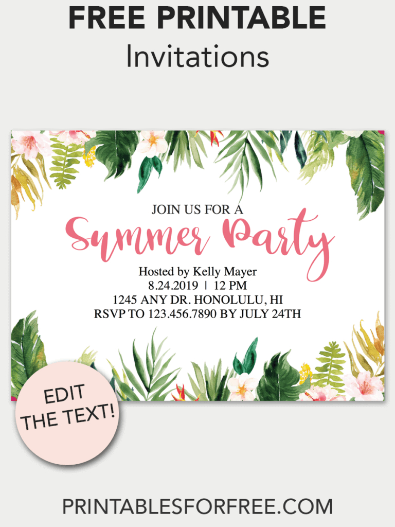 Tropical Printable Invitation | Invitations - Free Printable - Free Printable Event Invitations