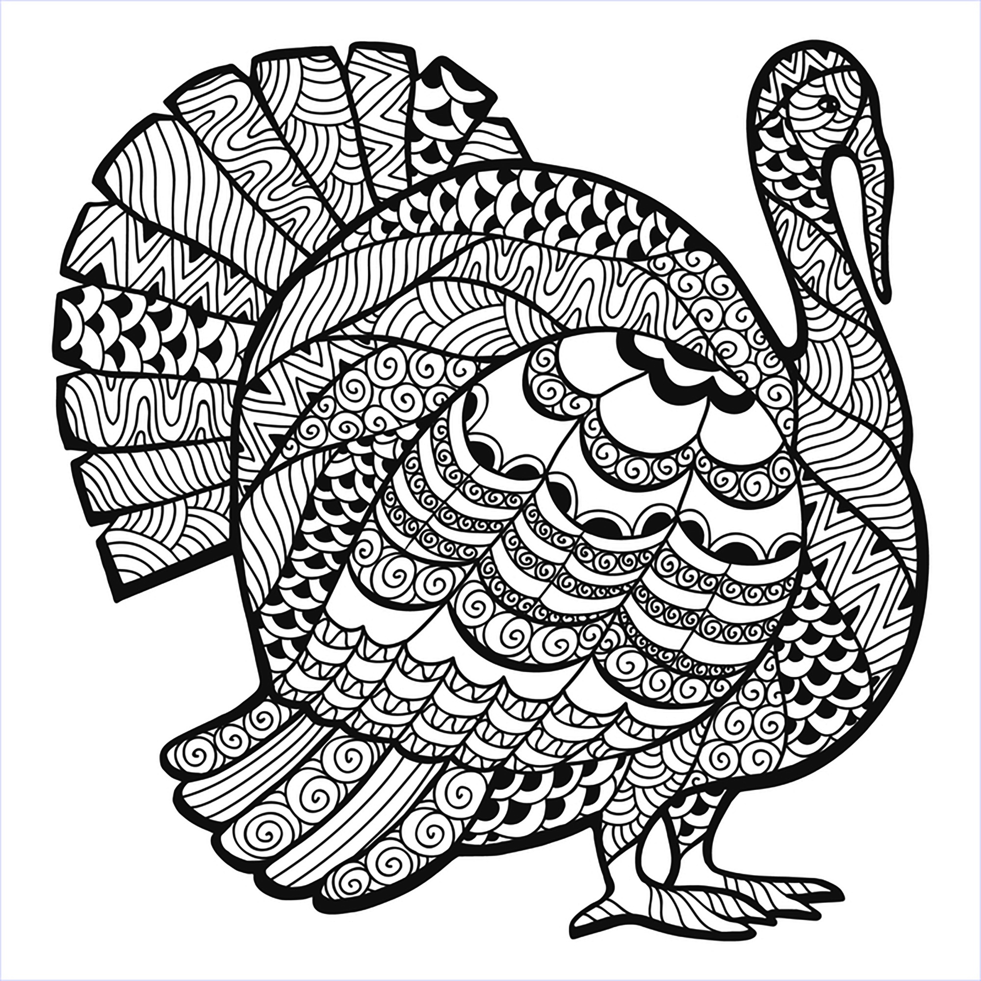 Turkey Zentangle Coloring Sheet - Thanksgiving Adult Coloring Pages - Free Printable Turkey Coloring Pages