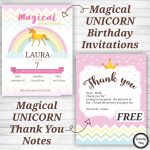 Unicorn Birthday Party Invitations And Thank You Notes – Free – Free Printable Unicorn Birthday Invitations