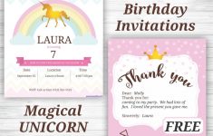 Unicorn Birthday Party Invitations And Thank You Notes – Free – Free Printable Unicorn Birthday Invitations