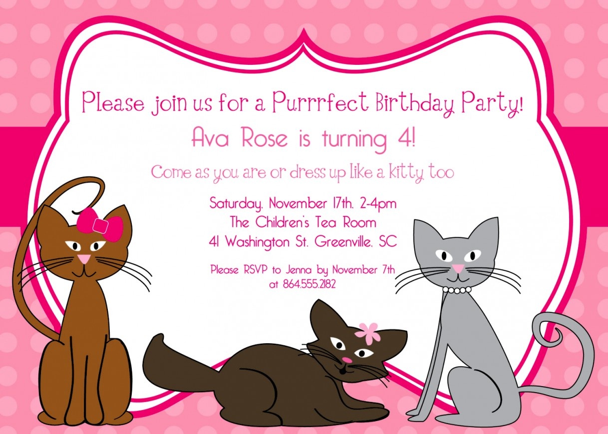 Unique Of Kitten Birthday Party Invitations Cat Invitation Girl - Free Printable Kitten Birthday Invitations