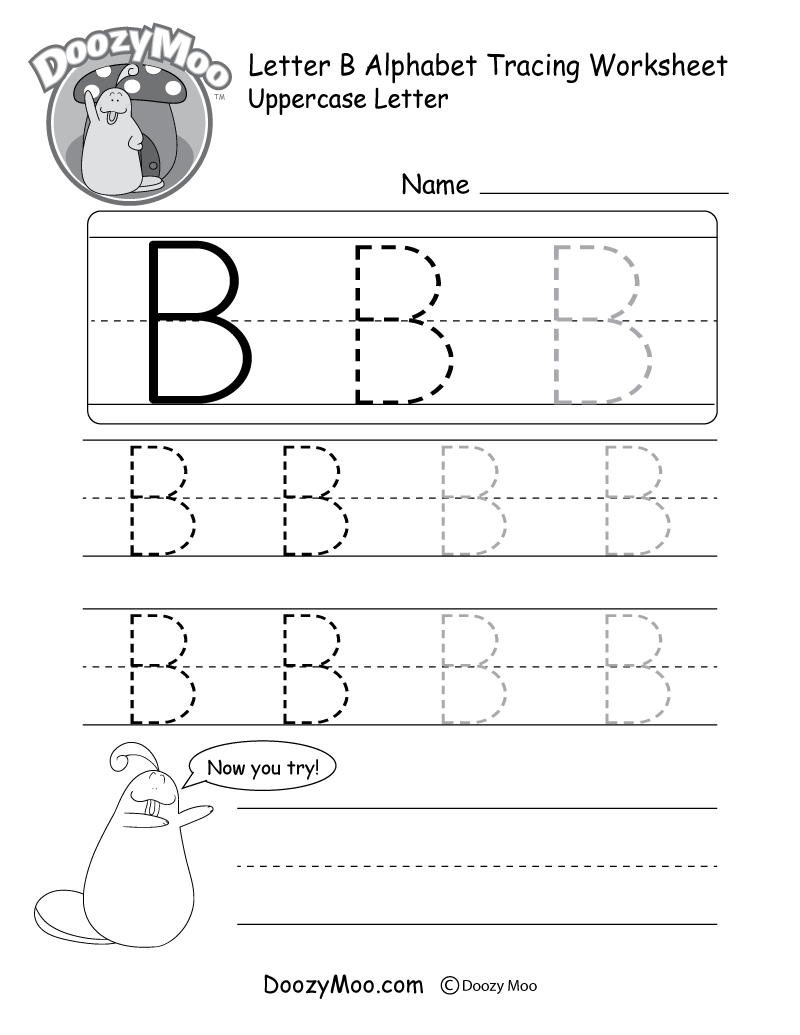 Uppercase Letter B Tracing Worksheet - Doozy Moo - Free Printable Alphabet Tracing Worksheets