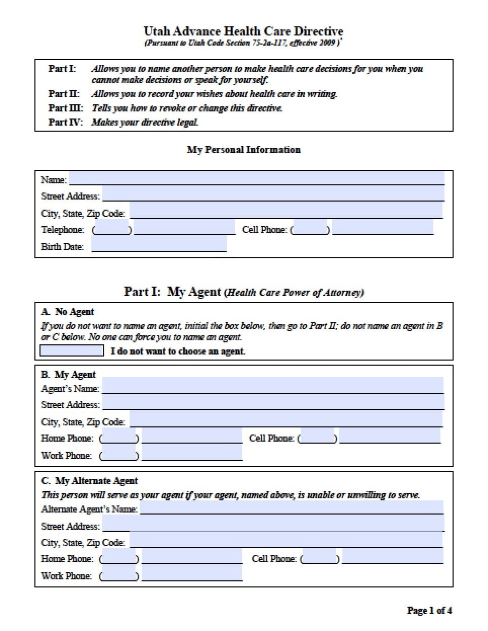 Utah Medical Power Of Attorney Form - Power Of Attorney : Power Of - Free Printable Medical Power Of Attorney Forms