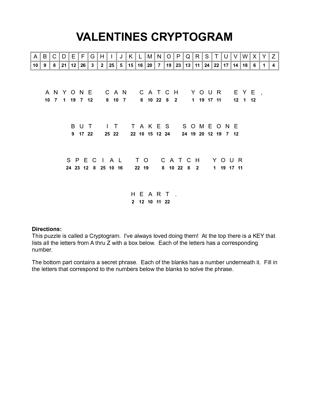 Valentine Cryptograms To Print | Valentines Cryptogram | Puzzles - Free Printable Cryptograms Pdf