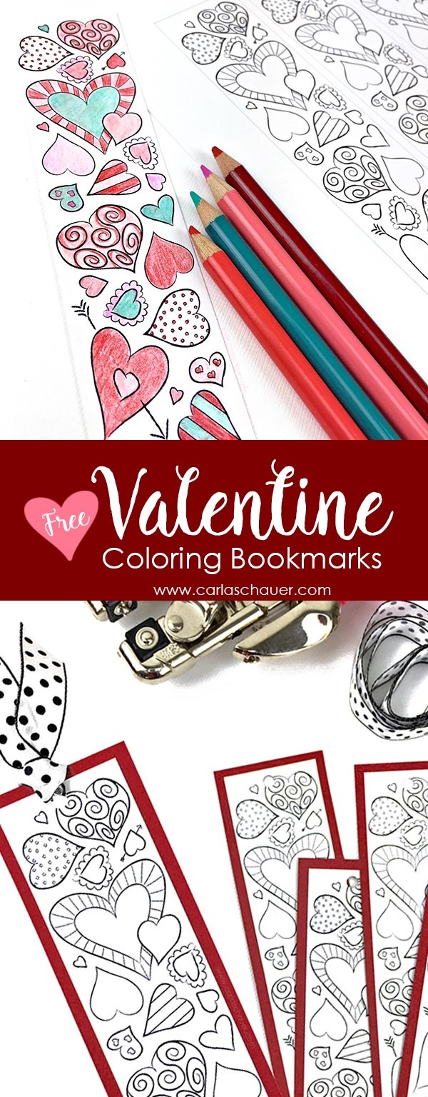 Valentine Heart Bookmarks To Print And Color | Carla Schauer Designs - Free Printable Valentine Bookmarks