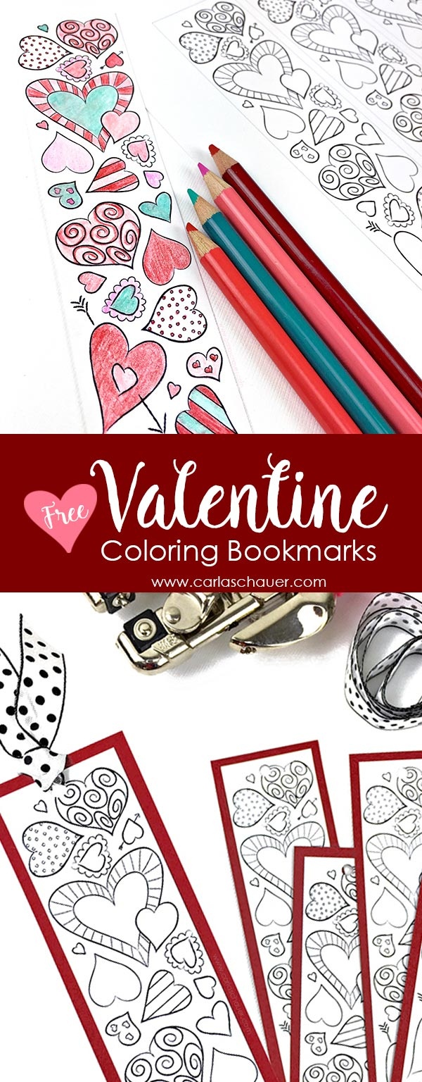 Valentine Heart Bookmarks To Print And Color Carla Schauer Designs Free Printable Valentine