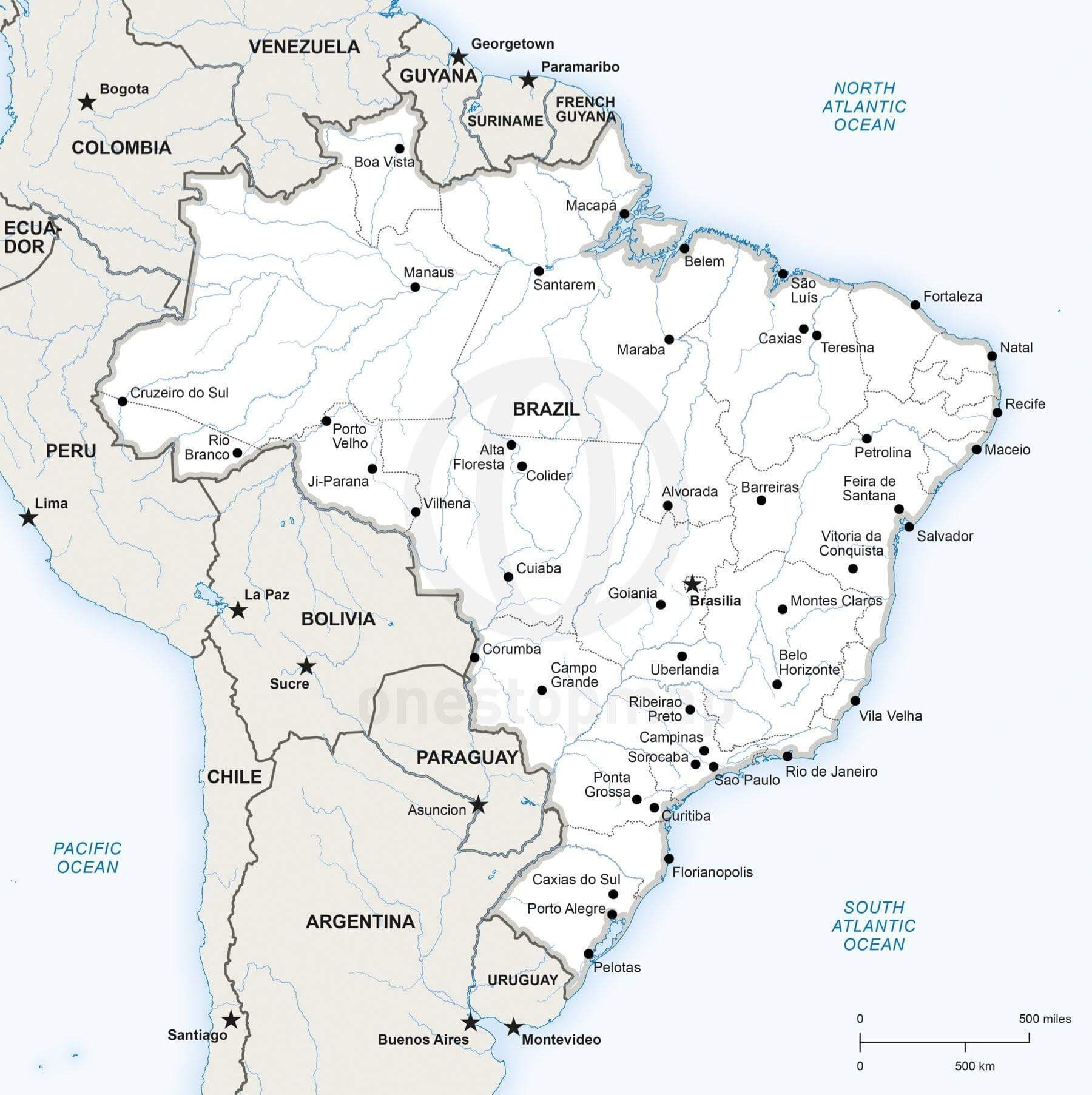 Vector Map Of Brazil Political | One Stop Map - Free Printable Map Of Brazil