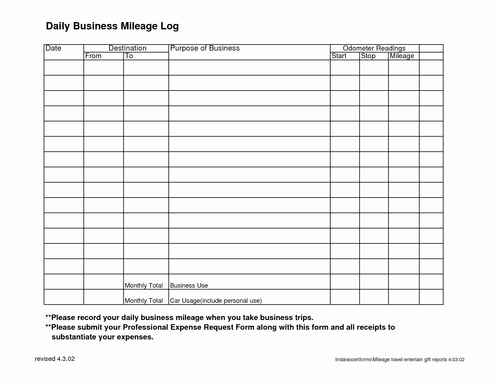 Vehicle Mileage Log Template | Pictimilitude - Free Printable Mileage Log