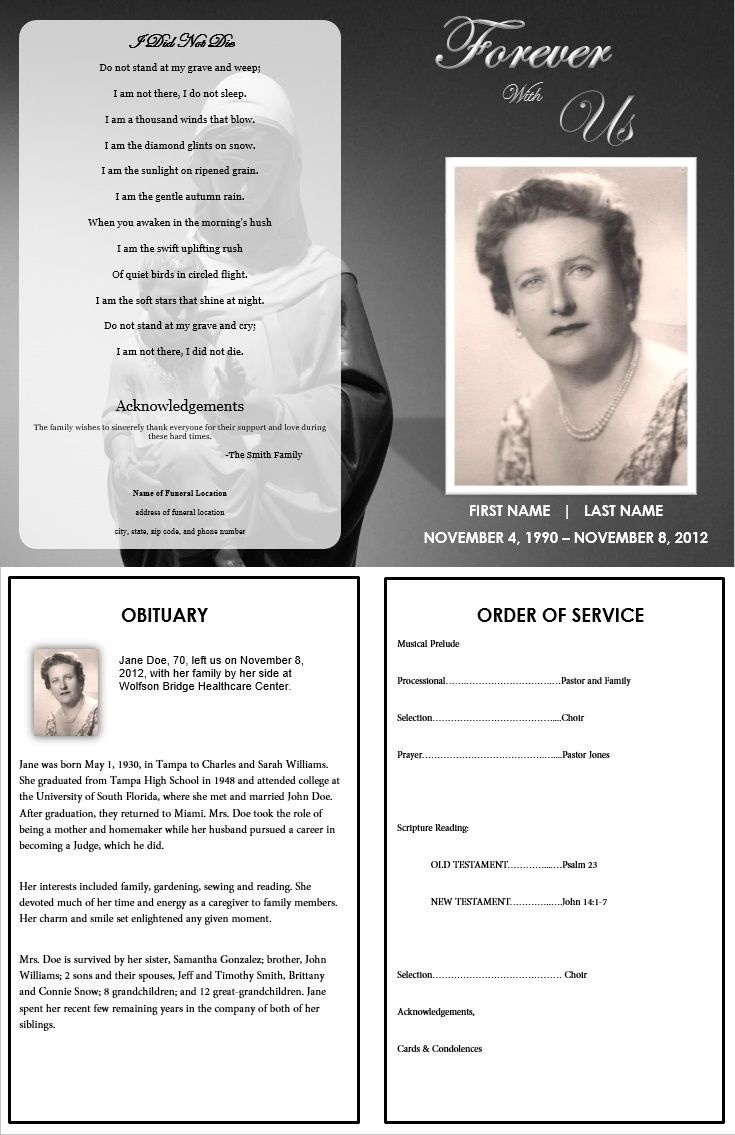 Virgin Mary Memorial Program | Funeral | Memorial Service Program - Free Printable Funeral Program Template