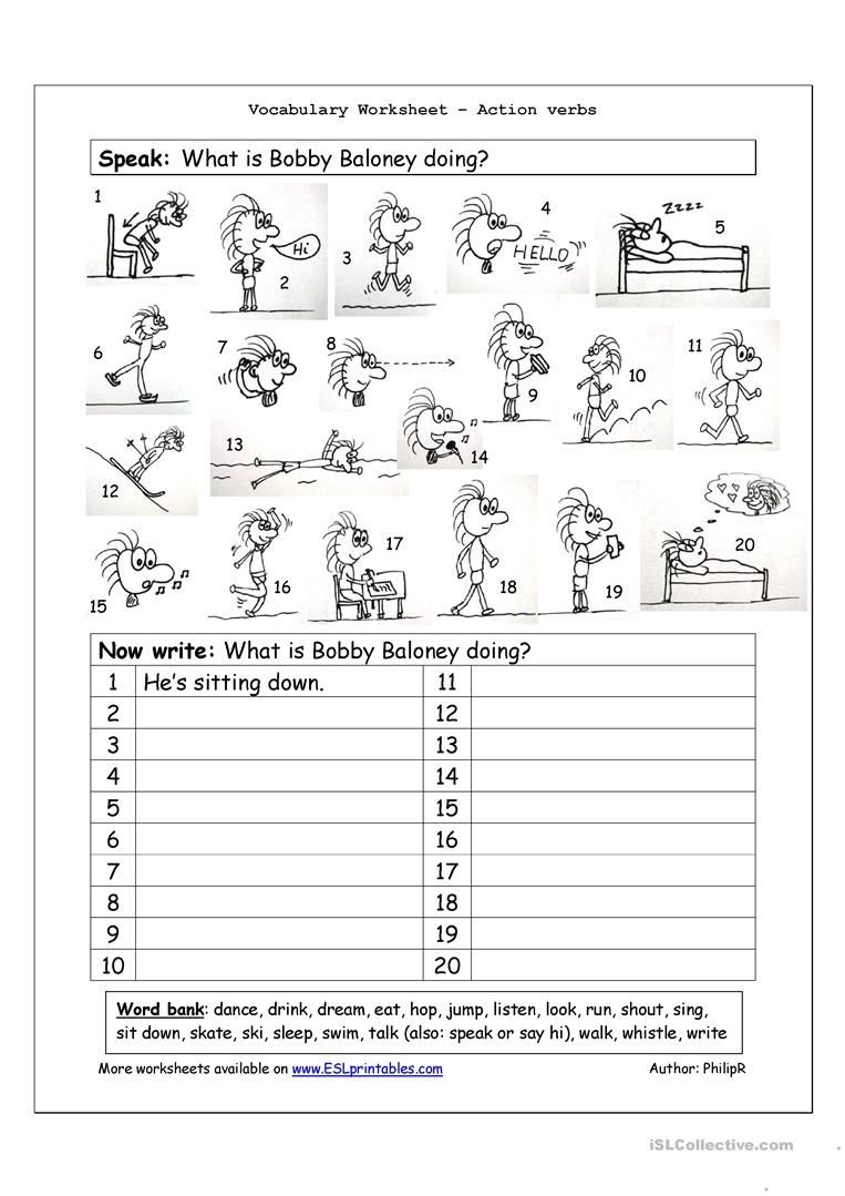 Vocabulary Matching Worksheet - Action Verbs Worksheet - Free Esl - Free Printable Verb Worksheets