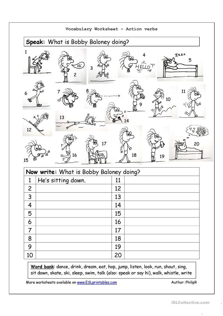 Free Printable Verbs And Nouns Worksheet For Kindergarten Free Printable Verb Worksheets