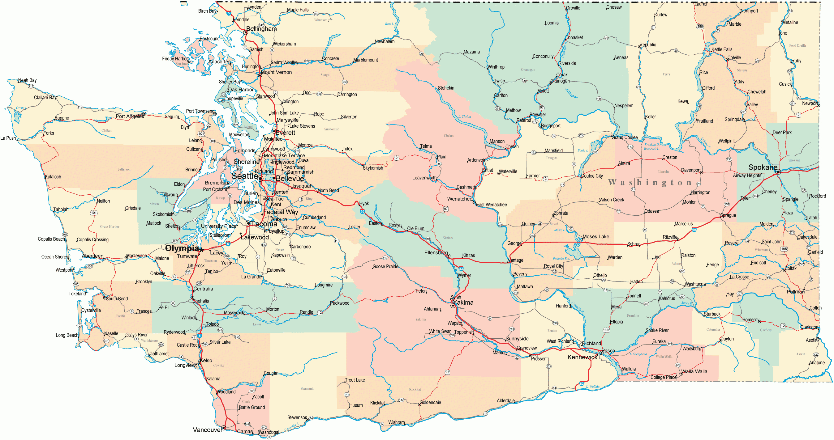 Free Printable Map Of Washington State