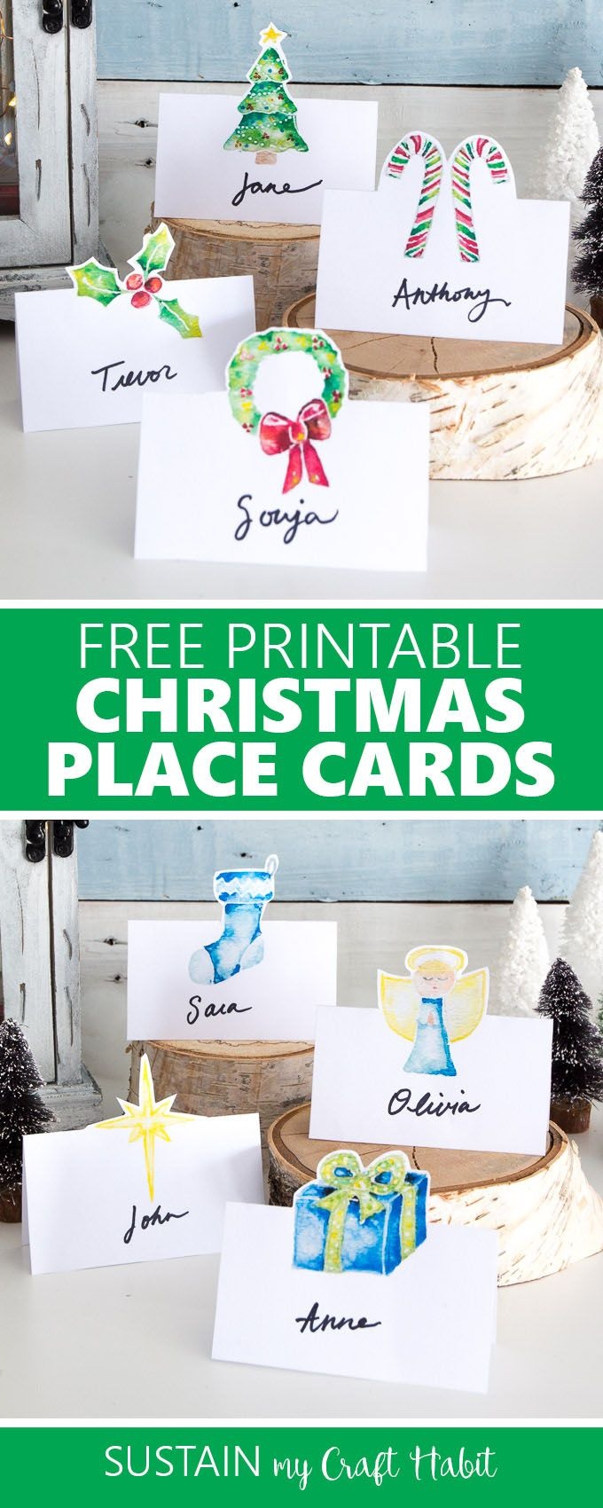 Watercolor Christmas Place Cards Printable | ☆ Diy ☆ | Christmas - Christmas Table Name Cards Free Printable