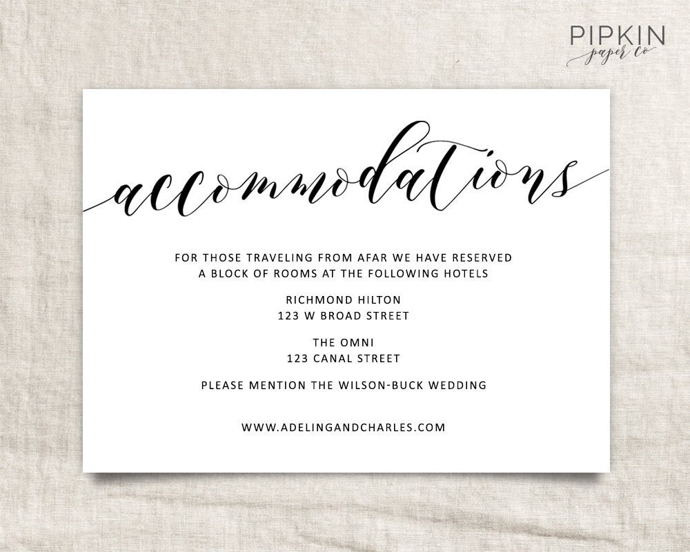 Wedding Accommodations Template Printable Accommodations | Etsy - Free Printable Enclosure Cards