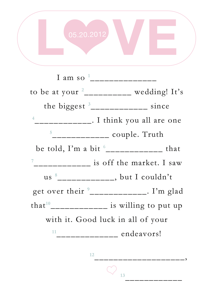 Wedding Mad Lib Template. Free Printable Bridal Shower Mad Libs - Free Printable Wedding Mad Libs