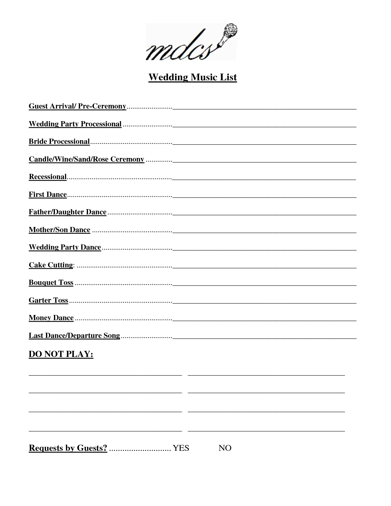 Wedding Party List Template Free | Fosterhaley Wedding Music List - Free Printable Wedding Party List